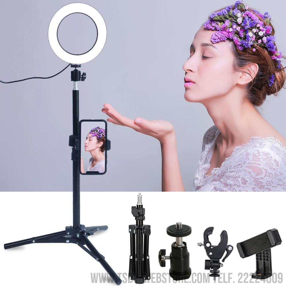  WongPing Anillo de luz de 6 pulgadas con trípode para   Video Selfie Live Stream y maquillaje Luz LED regulable para cámara con  soporte para teléfono celular Lámpara LED de escritorio