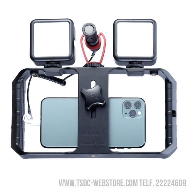 Estabilizador de vídeo para telefono movil + Luces + Microfono para iPhone  y Android
