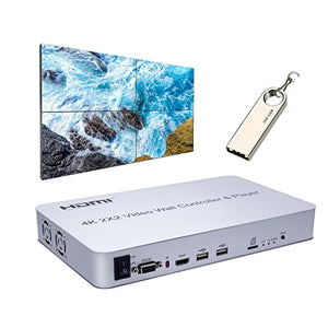 2x2 Video Controlador de pared USB + HDMI de entrada HDMI de salida con reproductor de medios de comunicación,4K totalmente digital de procesamiento HDMI Splitter 180 grados de rotación, HD LCD pantalla de empalme led TV Monitor de pared