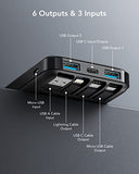 Cargador portátil con cables incorporados, cargador portátil con cables cables delgado 10000mAh viaje batería pack 6 salidas 3 entradas 3A carga rápida power bank para Samsung Google Pixel LG Moto iPhone iPad.