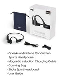 SHOKZ OpenRun Mini (AfterShokz Aeropex Mini) - Auriculares deportivos Bluetooth de conducción ósea - Auriculares inalámbricos impermeables para entrenar y correr - Micrófono incorporado, con diadema