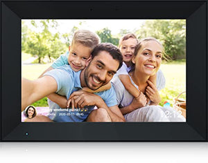 Marco de fotos digital de 10,1 pulgadas WiFi Picture IPS HD Touch Screen Smart Cloud Photo Frame con 16 GB de almacenamiento, rotación automática, fácil configuración para compartir fotos o vídeos de forma remota a través de AiMOR APP (Negro)
