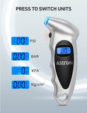AstroAI Manómetro Digital de Presión de Neumáticos 150 PSI 4 Ajustes para Coche Camión Bicicleta con Retroiluminación LCD y Agarre Antideslizante Accesorios de Coche, Plata (1 Pack)