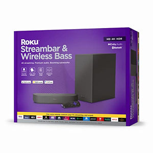 Roku Streambar y bajo inalámbrico Roku | Dispositivo de transmisión 4K HDR y barra de sonido premium todo en uno, subwoofer inalámbrico, control remoto por voz Roku, TV gratuita y en vivo