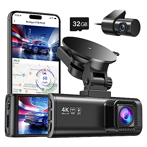 REDTIGER Dash Cam Delantera Trasera, 4K/2.5K Full HD Dash Camera para Coches, Tarjeta 32GB Gratis, GPS Wi-Fi Integrado, Pantalla IPS 3.18