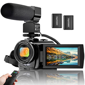 Cámara de vídeo YouTube Vlogging Cámara grabadora FHD 1080P 24.0MP 3.0 pulgadas Pantalla de rotación de 270 grados Videocámara con zoom digital 16X con micrófono, control remoto y 2 baterías