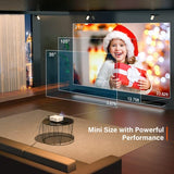 Mini proyector, VOPLLS 1080P Full HD soportado proyector de vídeo, proyector portátil de cine en casa al aire libre, 50% de zoom, compatible con HDMI, USB, AV, Smartphone / Tablet / Laptop / PC / TV Box