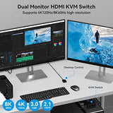 Conmutador KVM 8K HDMI 2 Monitores 2 Ordenadores Soporte de Monitor Dual 8K@60Hz 4K@120Hz Conmutador KVM PC Pantalla Extendida para 2 Puertos Compartir 4 USB 3.0 HUB Controlador de Escritorio y 2 Cables USB Incluidos