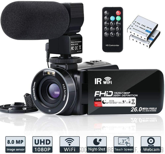  Cámara de video, 1080P 30MP videocámara IR de visión nocturna  Vlogging Cámara para , pantalla LCD de 3.0 pulgadas, cámara  grabadora de zoom digital 18X con control remoto, micrófono, mini 